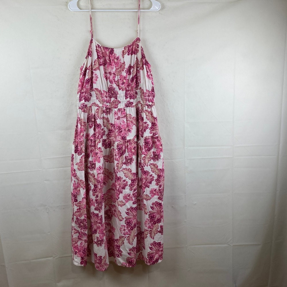 Old Navy Maxi Dress Womens XL Pink Floral Smocked Linen Blend Cottagecore Boho - Picture 2 of 8